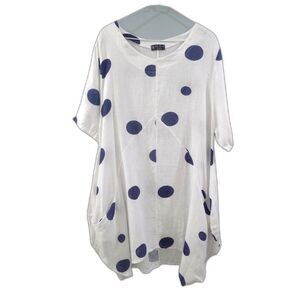 Bella Amore Linen Large Polka Dot Dress - White/Navy S/M